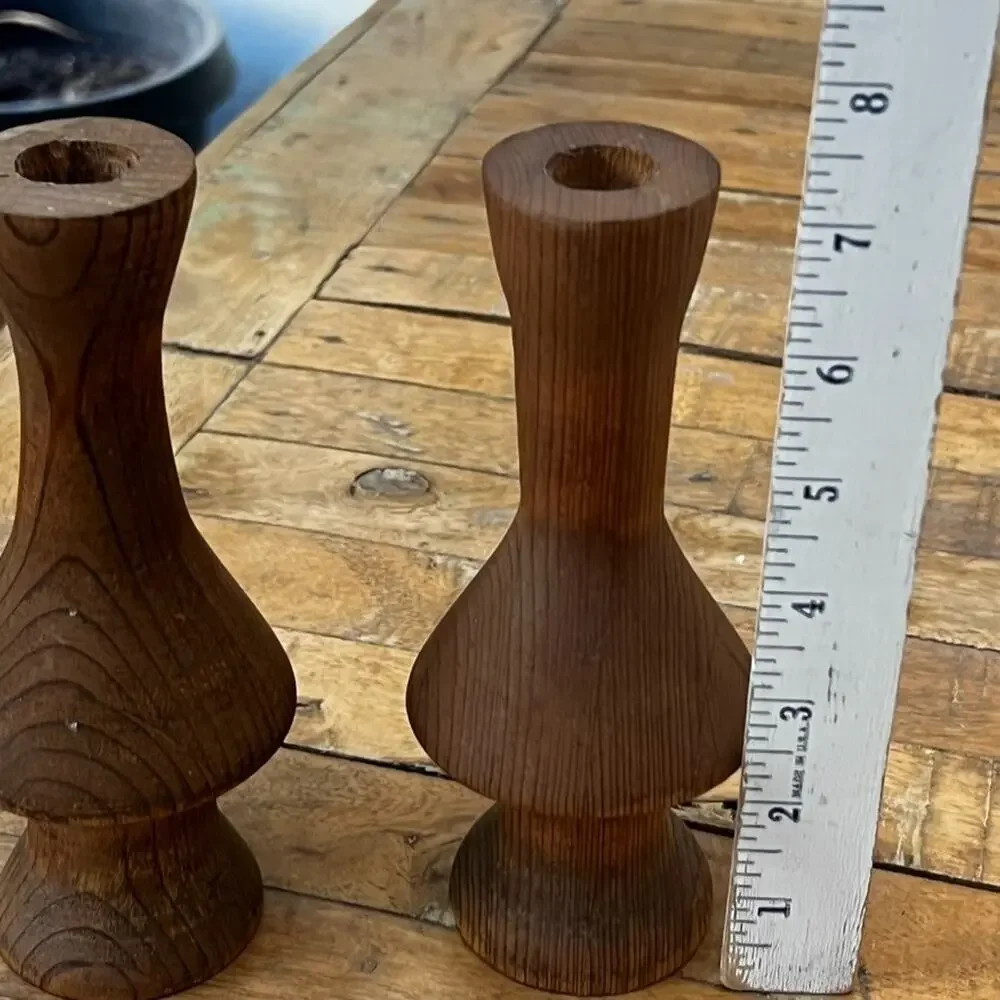 Hand Turned Wood Candlestick Holders Tapered 6.5
